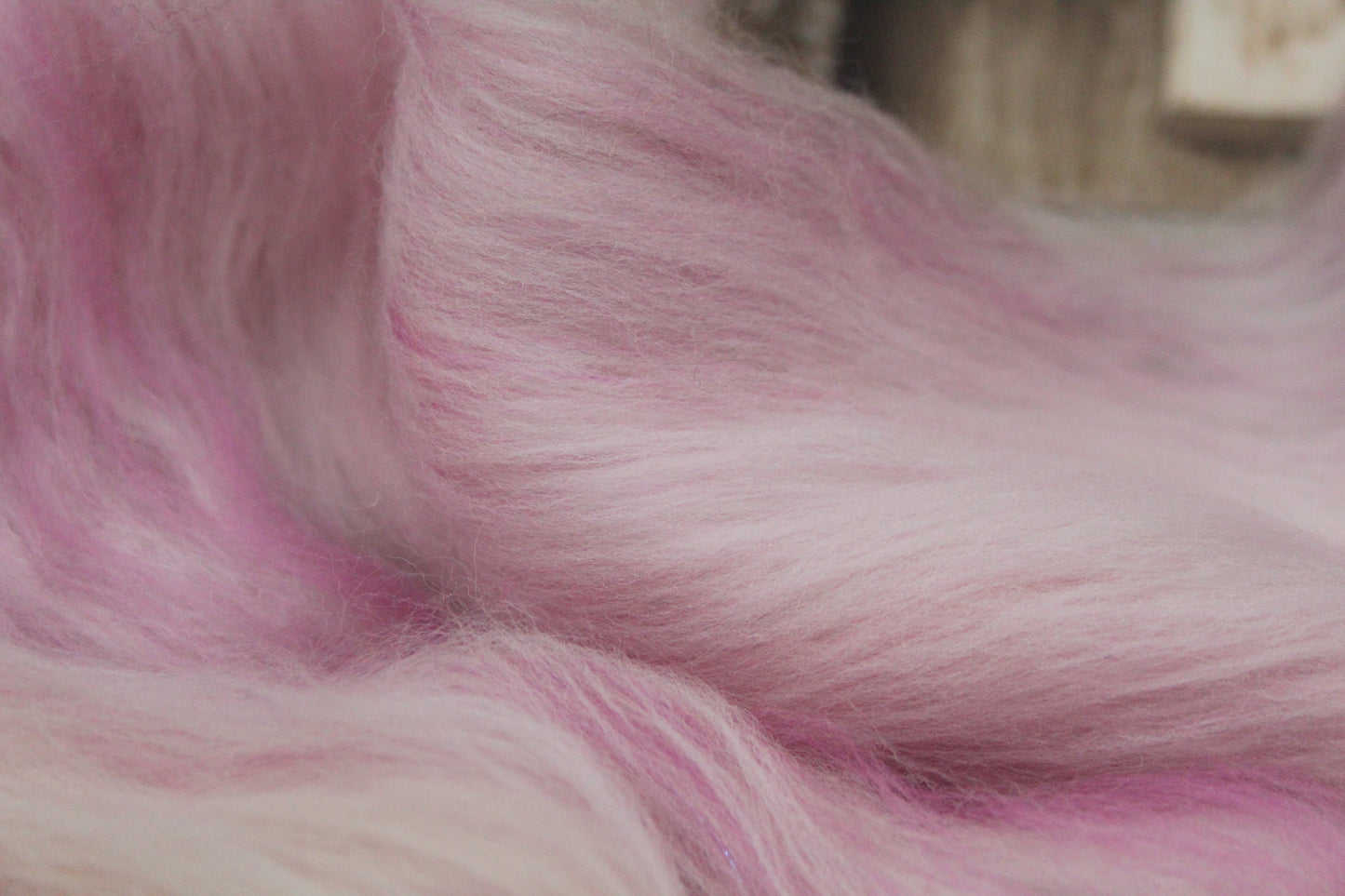 Merino Art Batt  - Pink White - 52 grams 1.8 oz - Wool for felting, spinning and weaving