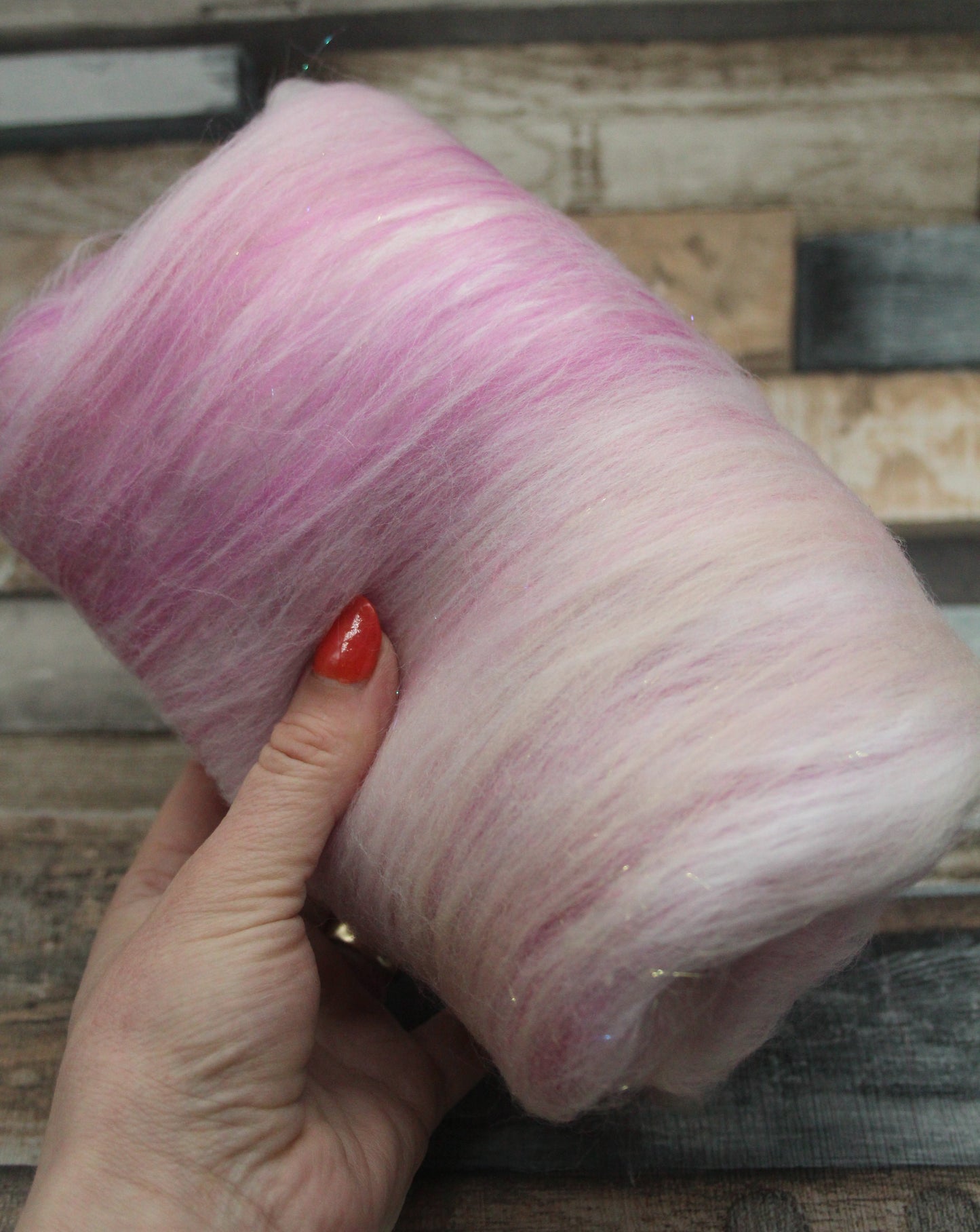 Merino Art Batt  - Pink White - 52 grams 1.8 oz - Wool for felting, spinning and weaving