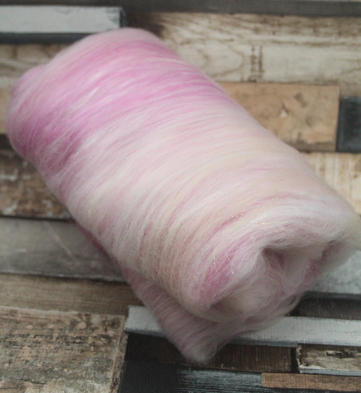 Merino Art Batt  - Pink White - 52 grams 1.8 oz - Wool for felting, spinning and weaving