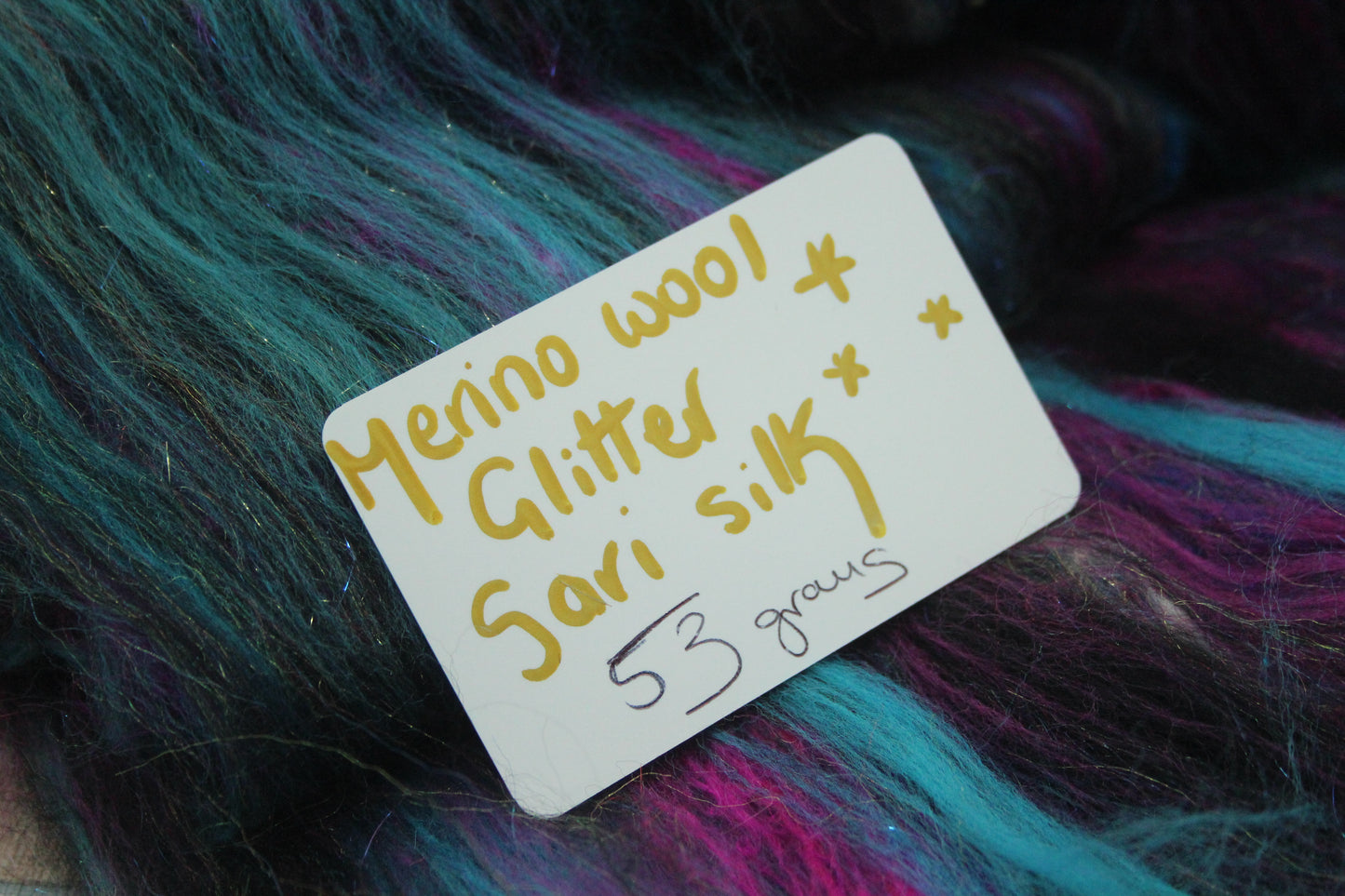Merino Art Batt  - Pink Black Blue - 53 grams 1.8 oz - Wool for felting, spinning and weaving