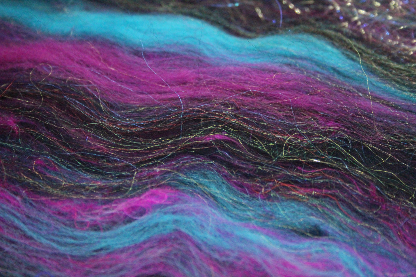 Merino Art Batt  - Pink Black Blue - 53 grams 1.8 oz - Wool for felting, spinning and weaving