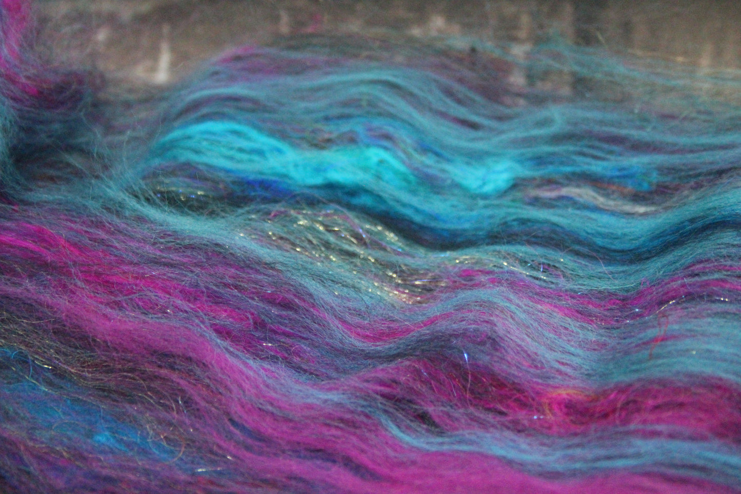 Merino Art Batt  - Pink Black Blue - 53 grams 1.8 oz - Wool for felting, spinning and weaving