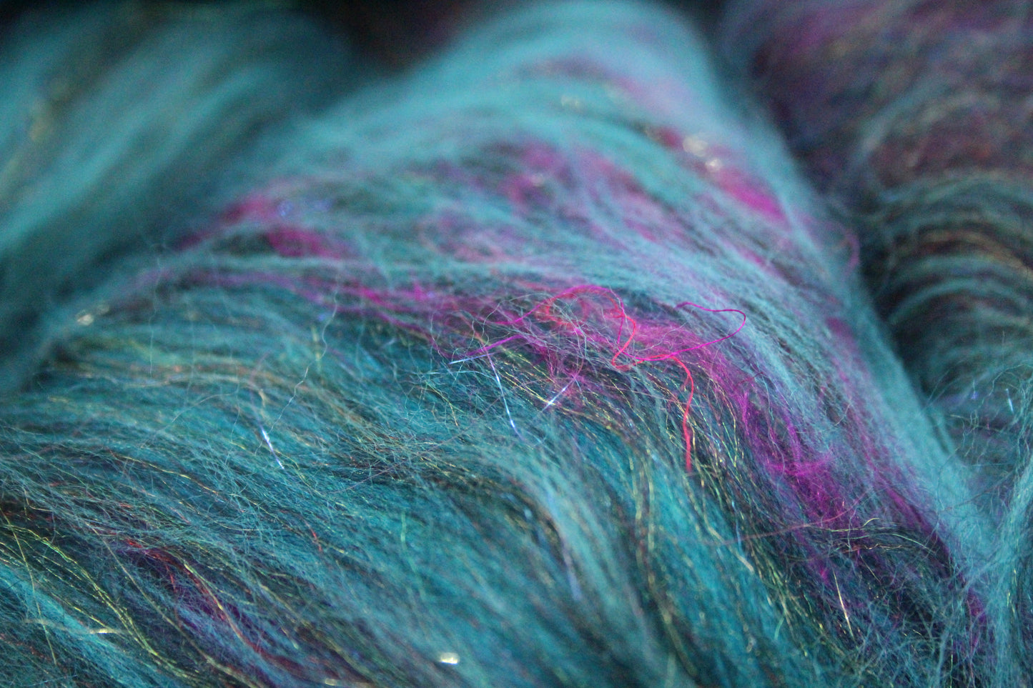 Merino Art Batt  - Pink Black Blue - 53 grams 1.8 oz - Wool for felting, spinning and weaving
