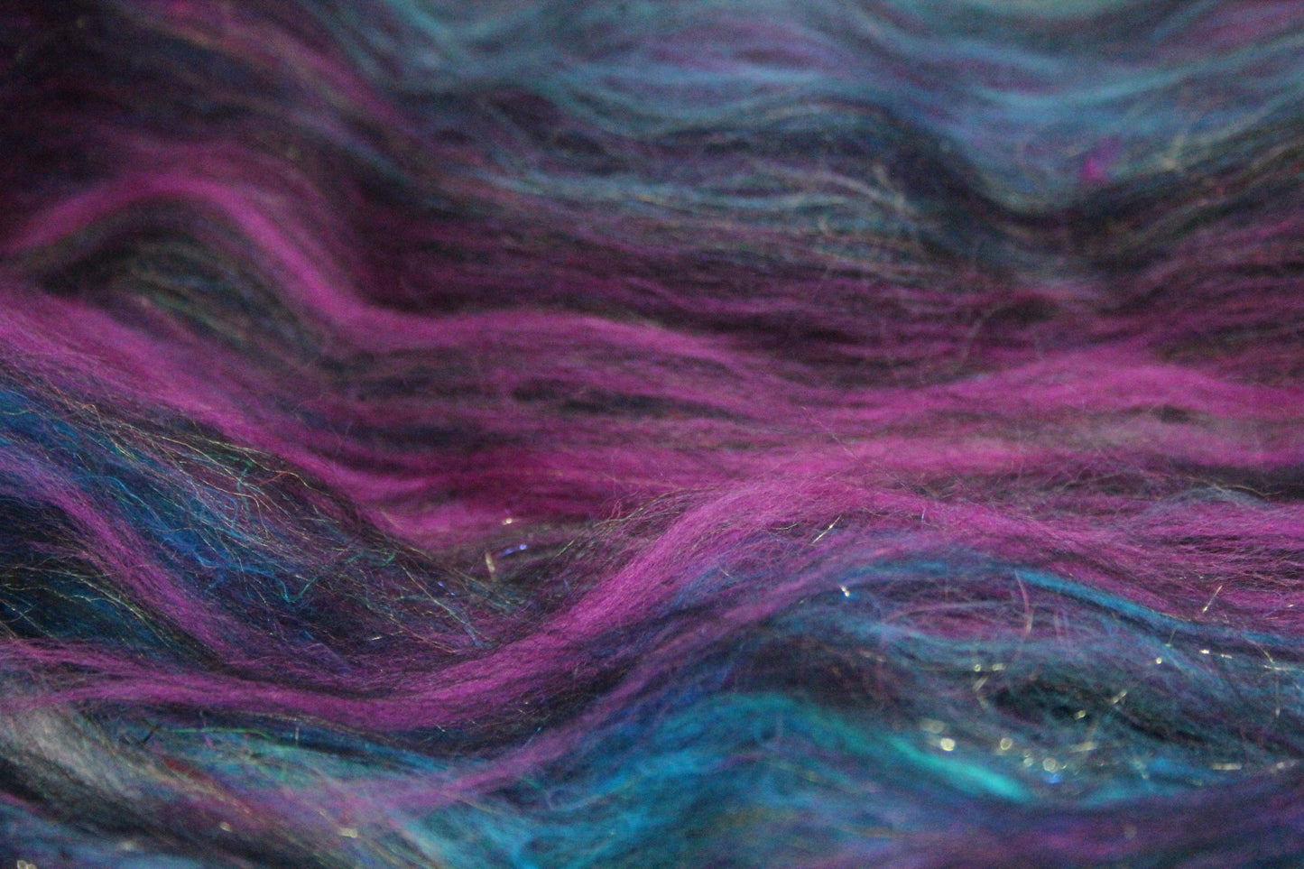 Merino Art Batt  - Pink Black Blue - 53 grams 1.8 oz - Wool for felting, spinning and weaving