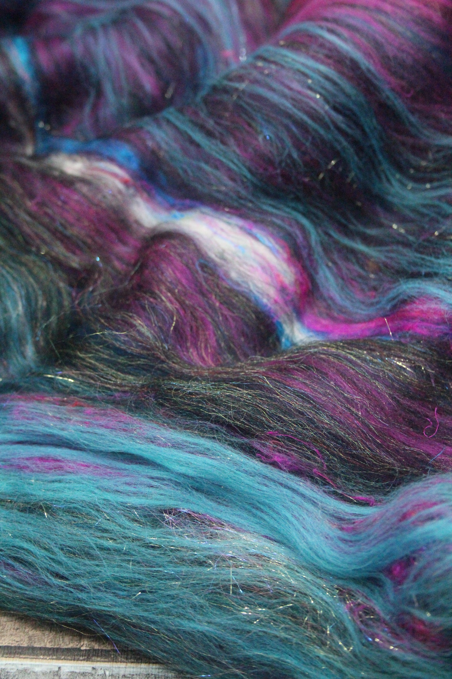 Merino Art Batt  - Pink Black Blue - 53 grams 1.8 oz - Wool for felting, spinning and weaving