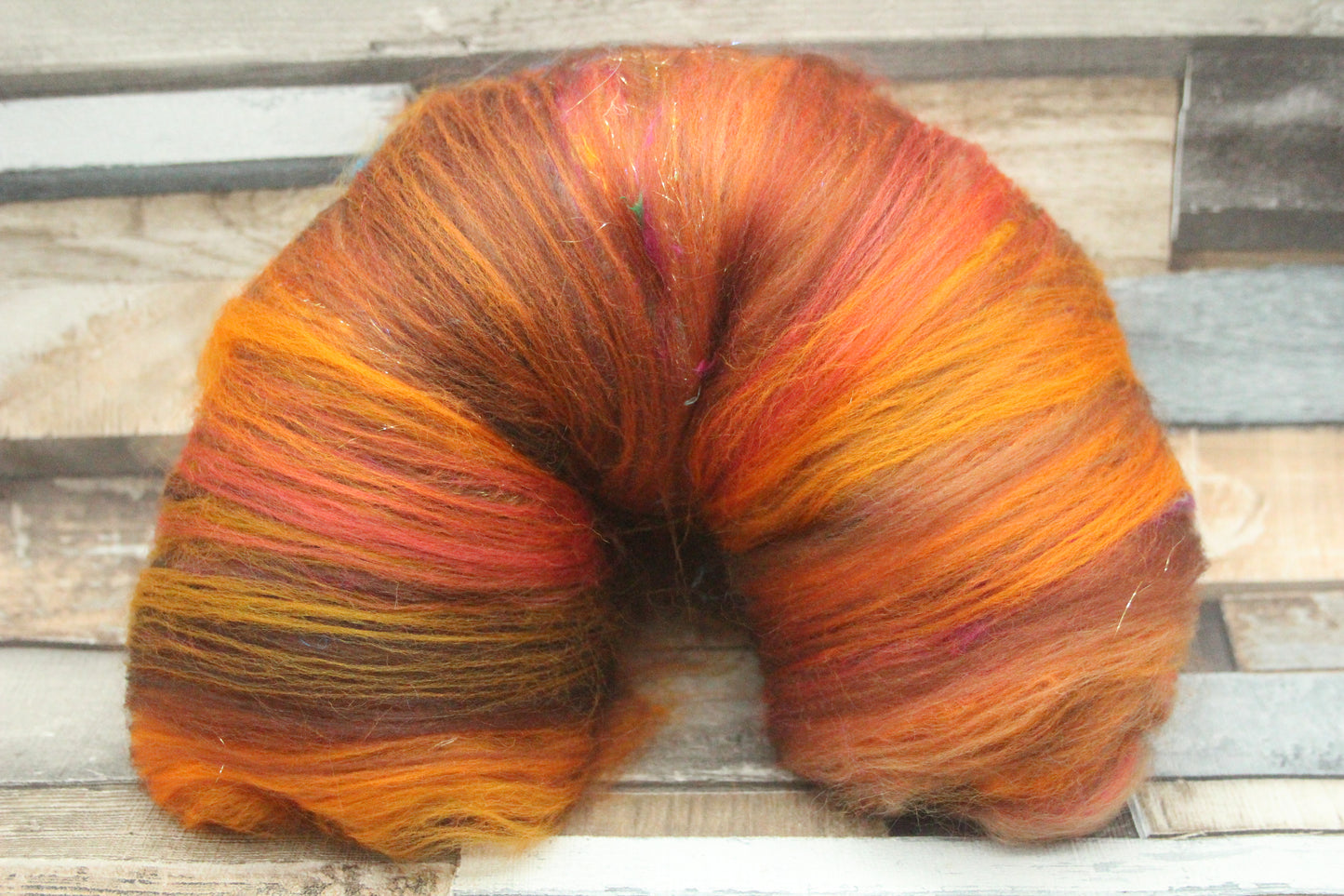 Merino Art Batt  - Orange Brown -  72 grams 2.5 oz - Wool for felting, spinning and weaving
