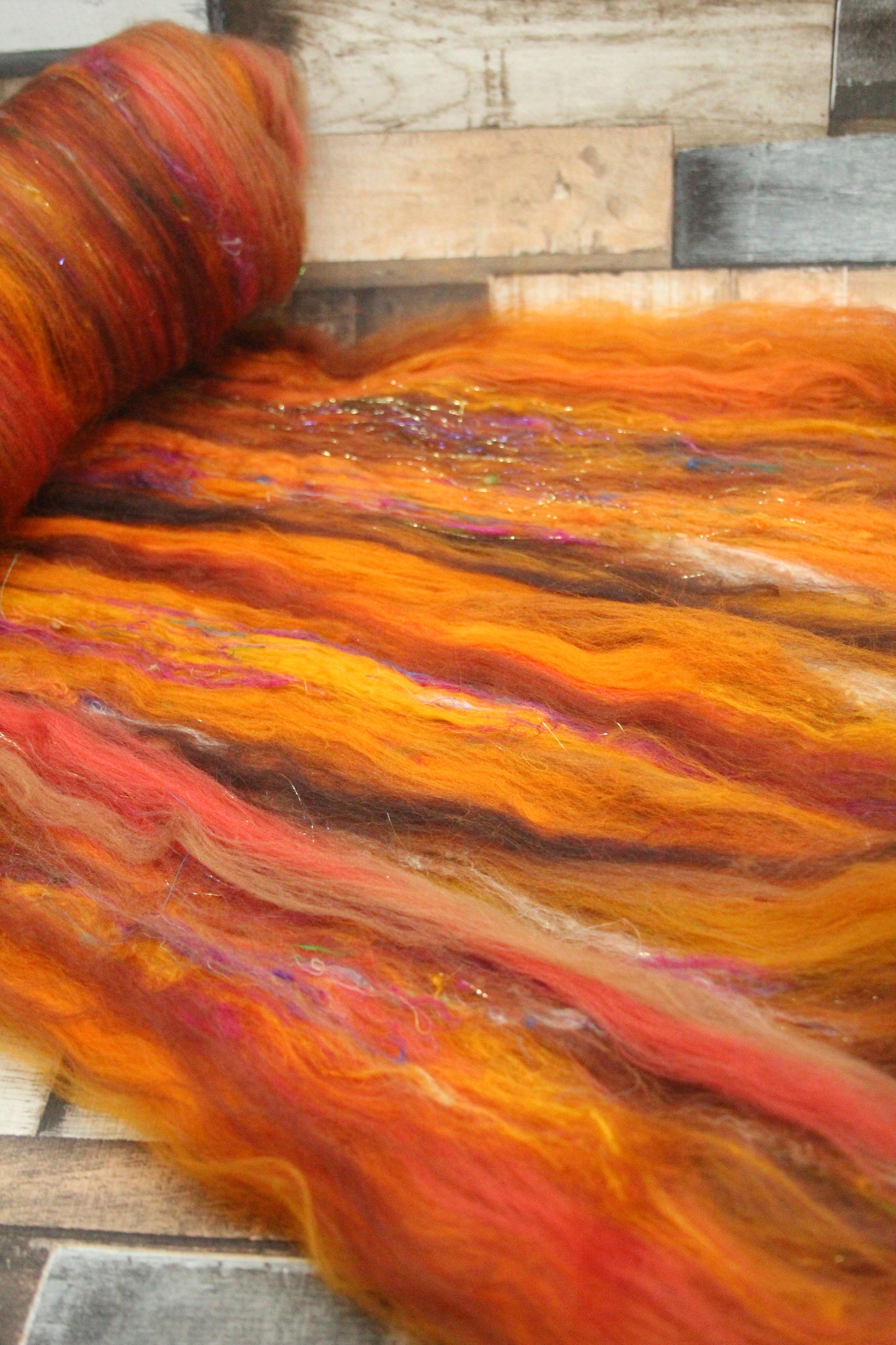Merino Art Batt  - Orange Brown -  72 grams 2.5 oz - Wool for felting, spinning and weaving