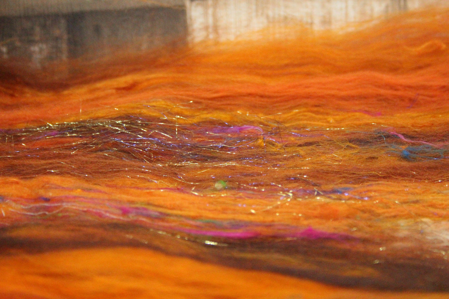 Merino Art Batt  - Orange Brown -  72 grams 2.5 oz - Wool for felting, spinning and weaving