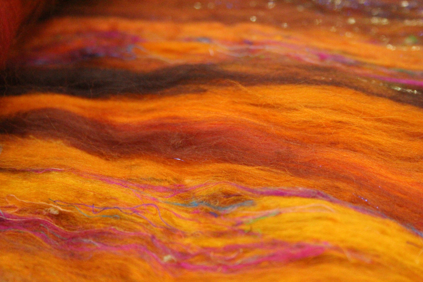 Merino Art Batt  - Orange Brown -  72 grams 2.5 oz - Wool for felting, spinning and weaving