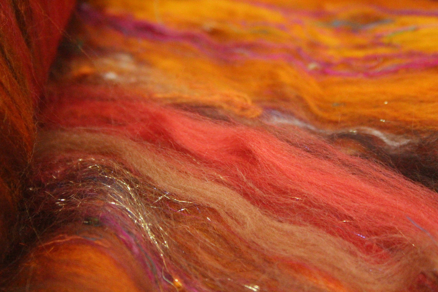 Merino Art Batt  - Orange Brown -  72 grams 2.5 oz - Wool for felting, spinning and weaving