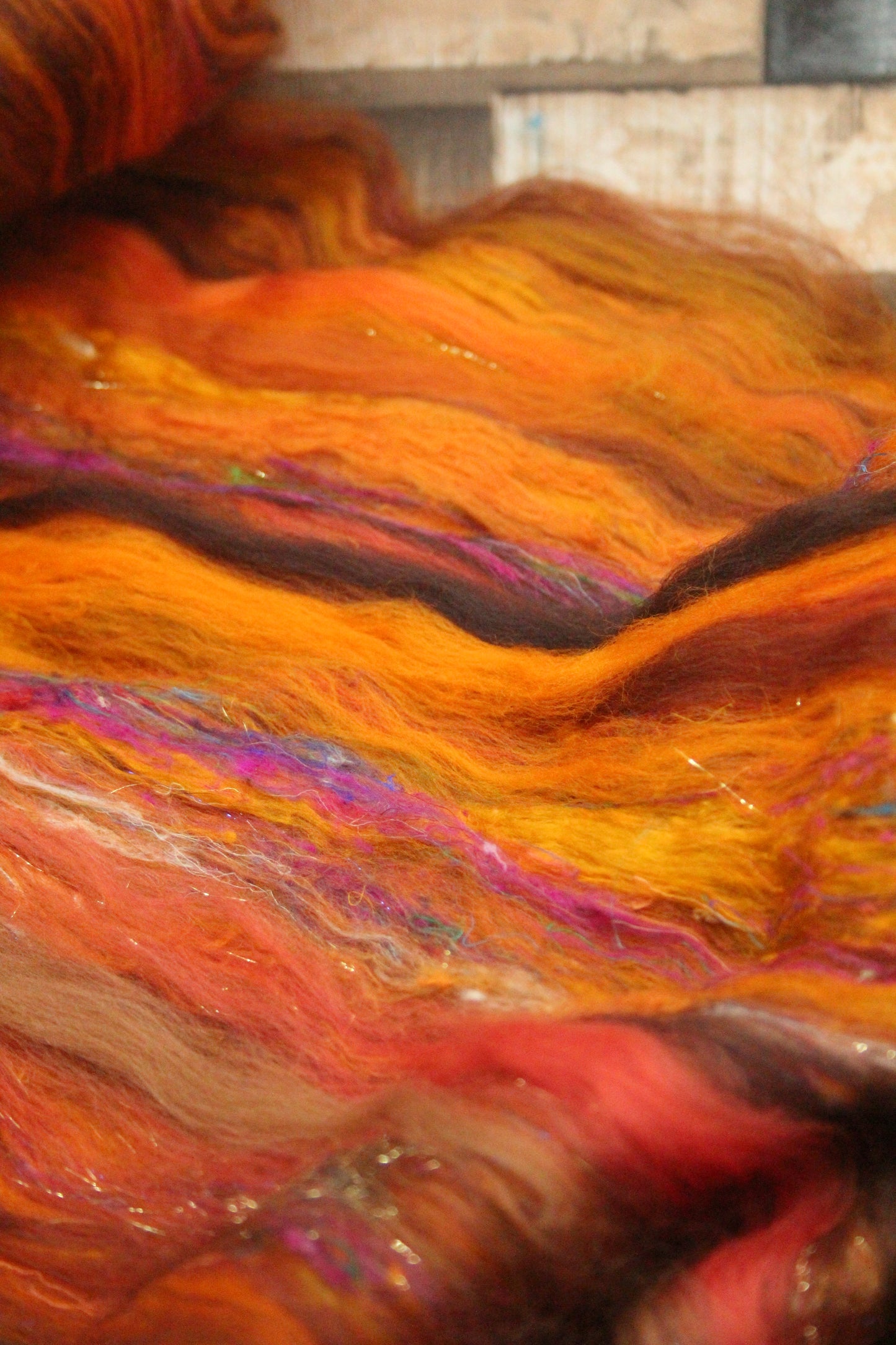Merino Art Batt  - Orange Brown -  72 grams 2.5 oz - Wool for felting, spinning and weaving