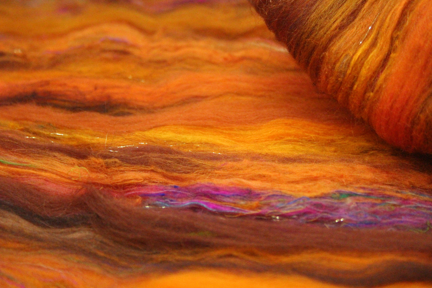 Merino Art Batt  - Orange Brown -  72 grams 2.5 oz - Wool for felting, spinning and weaving