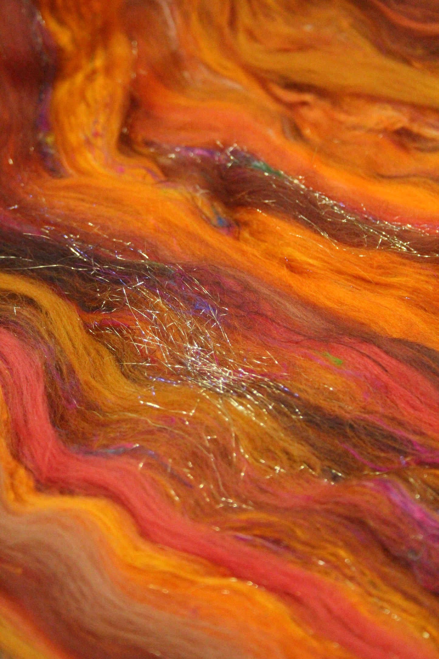 Merino Art Batt  - Orange Brown -  72 grams 2.5 oz - Wool for felting, spinning and weaving