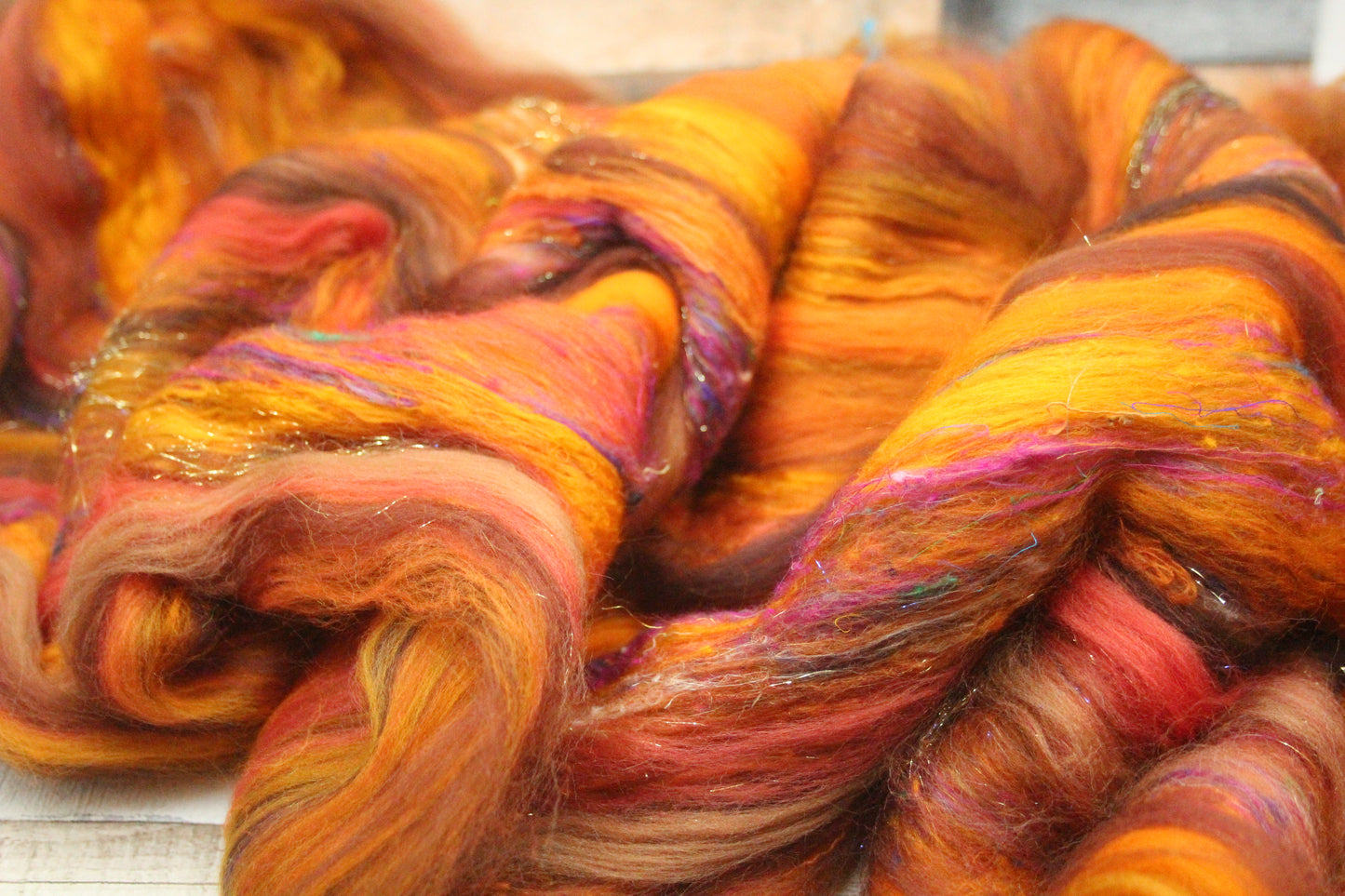 Merino Art Batt  - Orange Brown -  72 grams 2.5 oz - Wool for felting, spinning and weaving