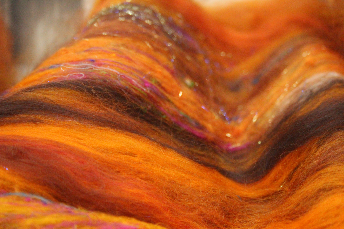 Merino Art Batt  - Orange Brown -  72 grams 2.5 oz - Wool for felting, spinning and weaving