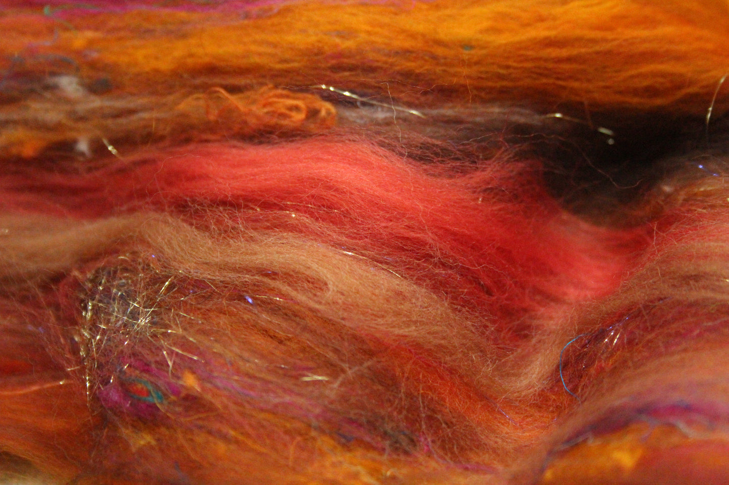 Merino Art Batt  - Orange Brown -  72 grams 2.5 oz - Wool for felting, spinning and weaving