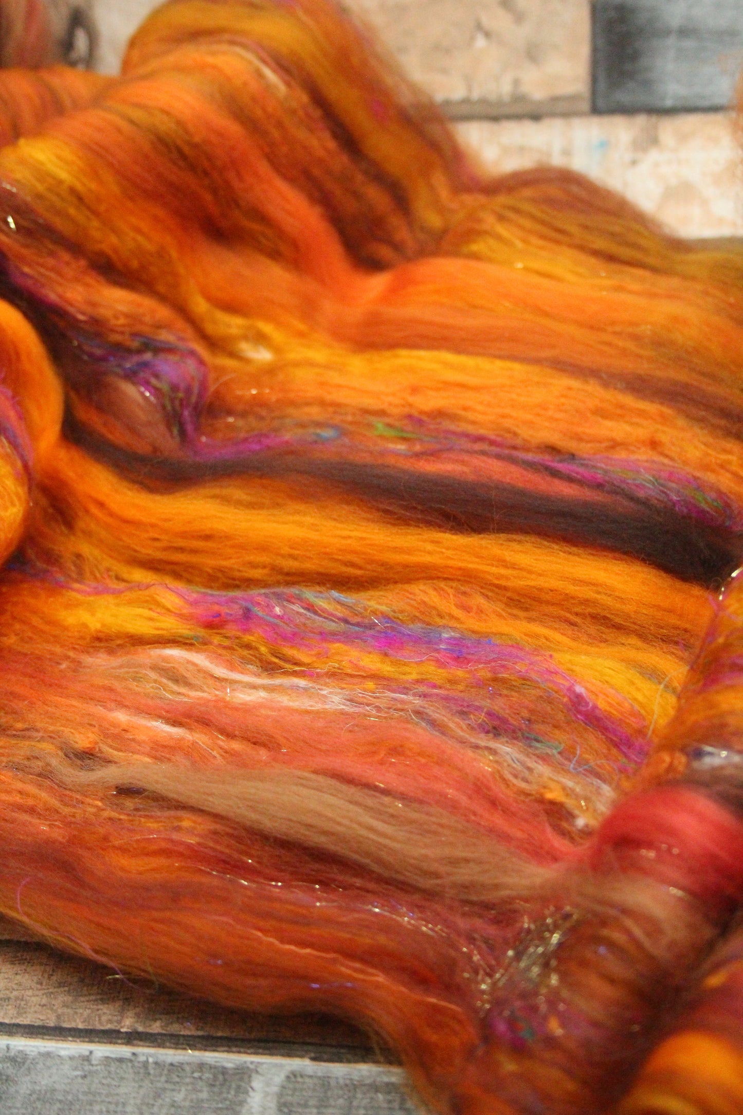 Merino Art Batt  - Orange Brown -  72 grams 2.5 oz - Wool for felting, spinning and weaving