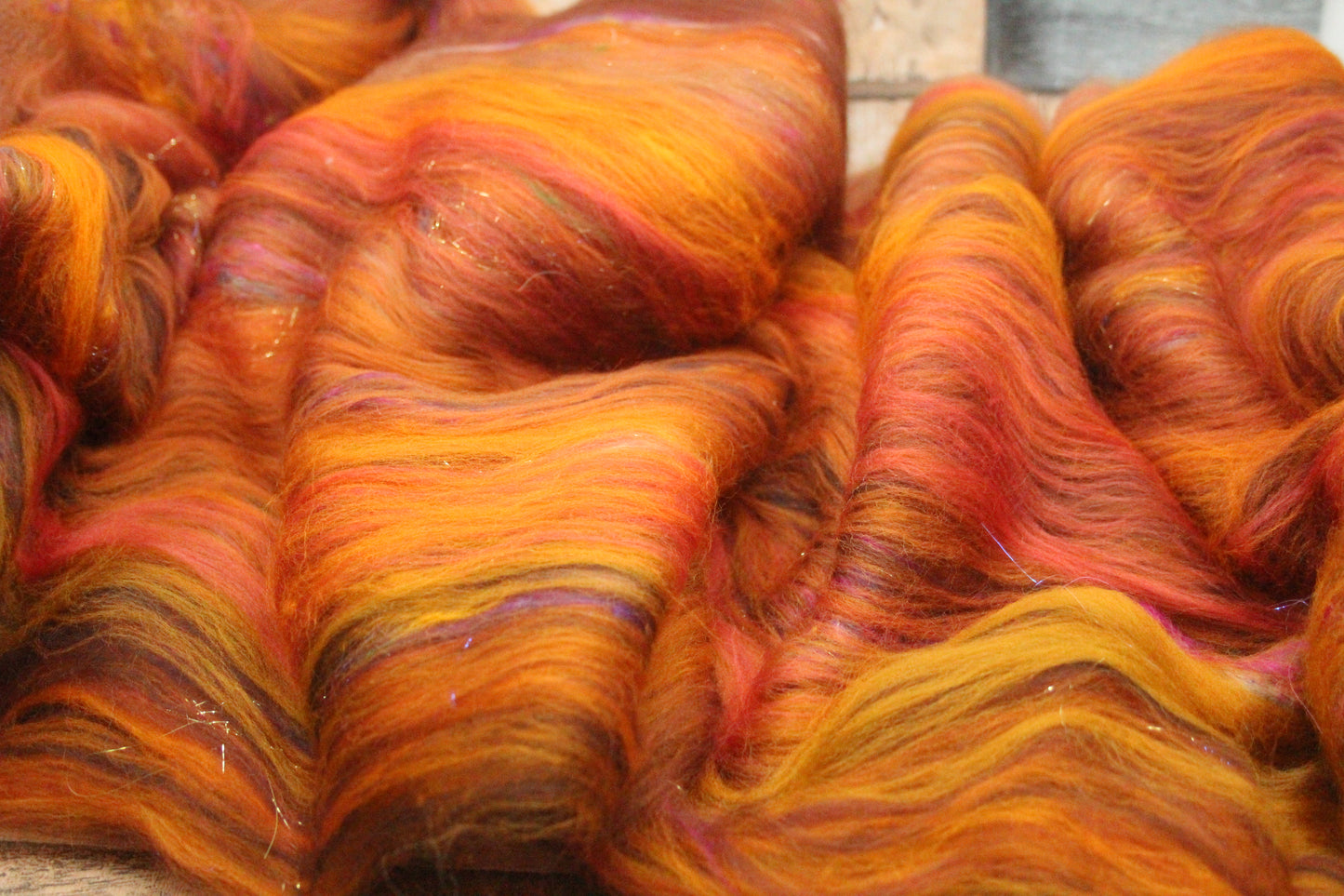 Merino Art Batt  - Orange Brown -  72 grams 2.5 oz - Wool for felting, spinning and weaving