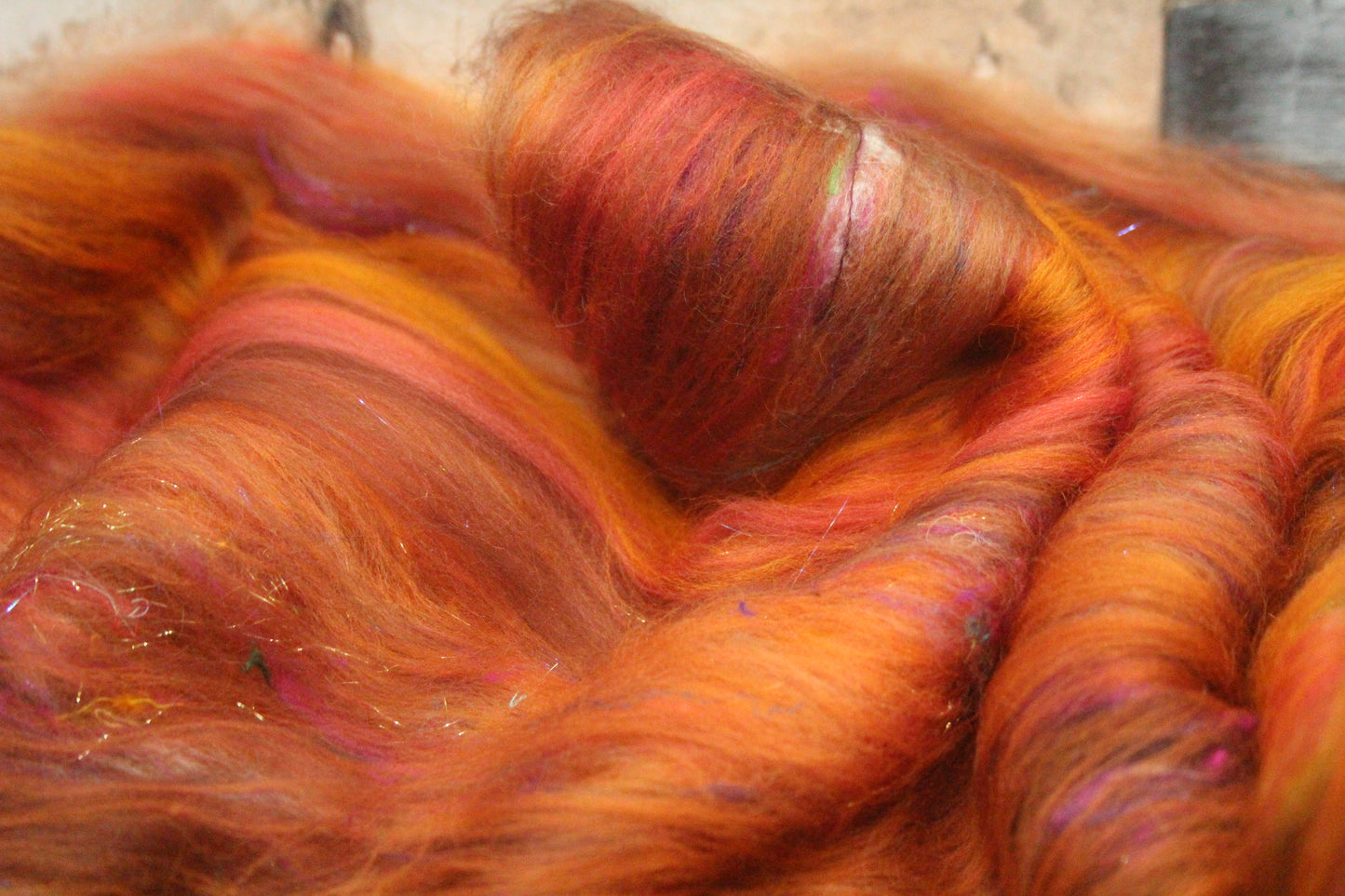Merino Art Batt  - Orange Brown -  72 grams 2.5 oz - Wool for felting, spinning and weaving