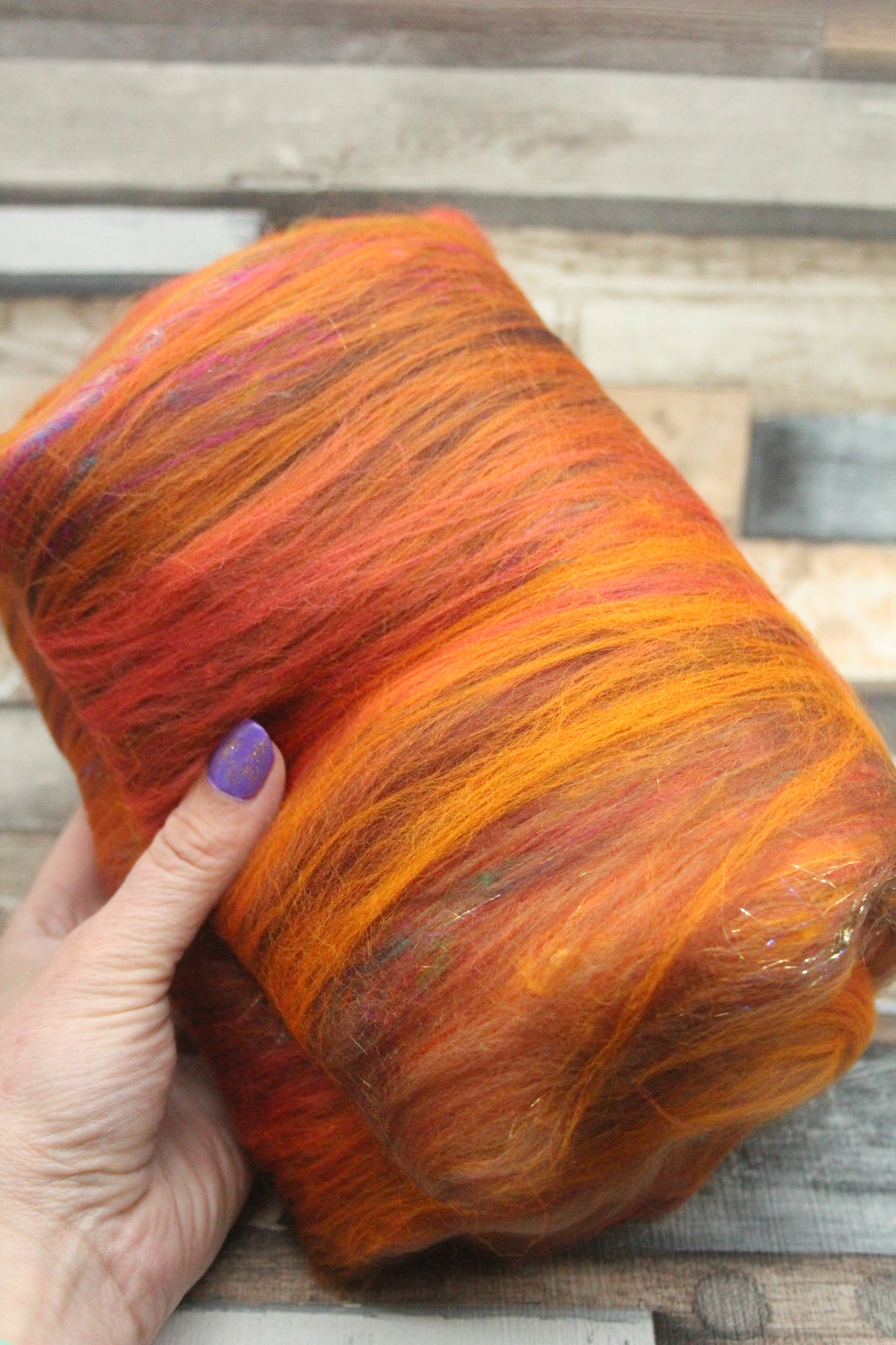 Merino Art Batt  - Orange Brown -  72 grams 2.5 oz - Wool for felting, spinning and weaving