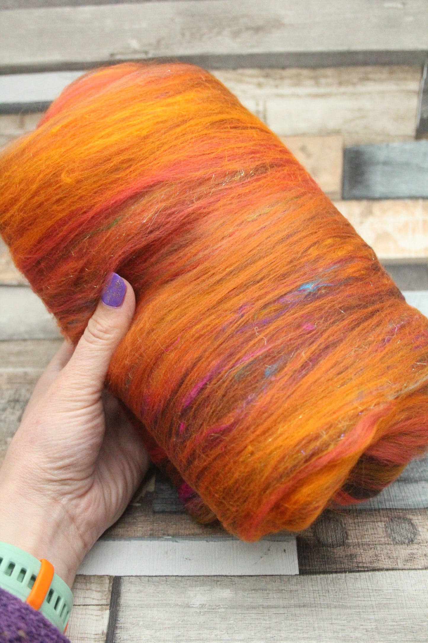 Merino Art Batt  - Orange Brown -  72 grams 2.5 oz - Wool for felting, spinning and weaving