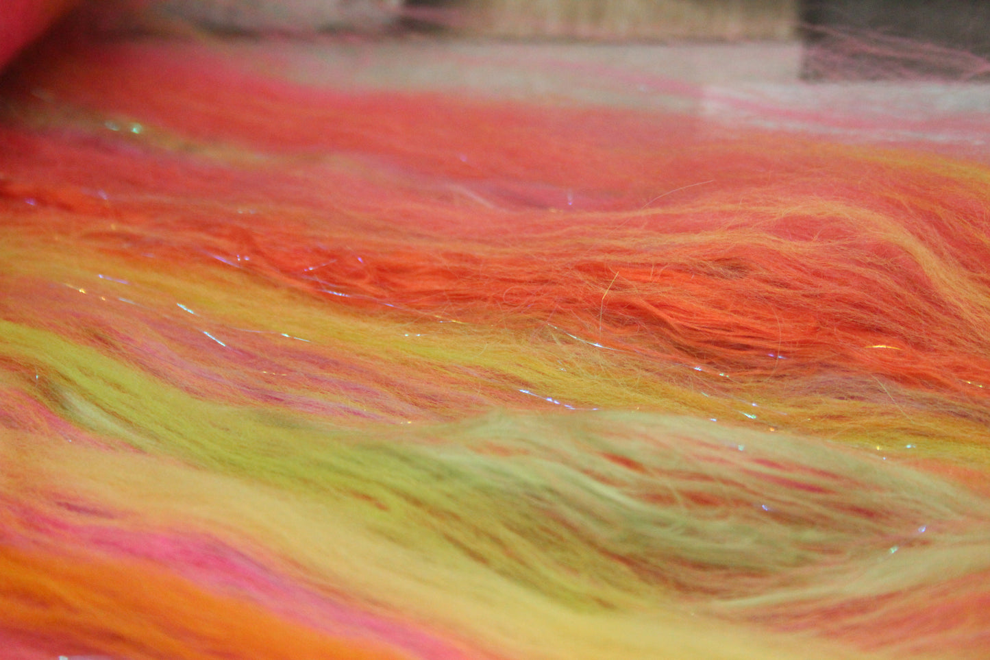 Merino Art Batt  - Orange Pink Yellow Green -  51 grams 1.7 oz - Wool for felting, spinning and weaving