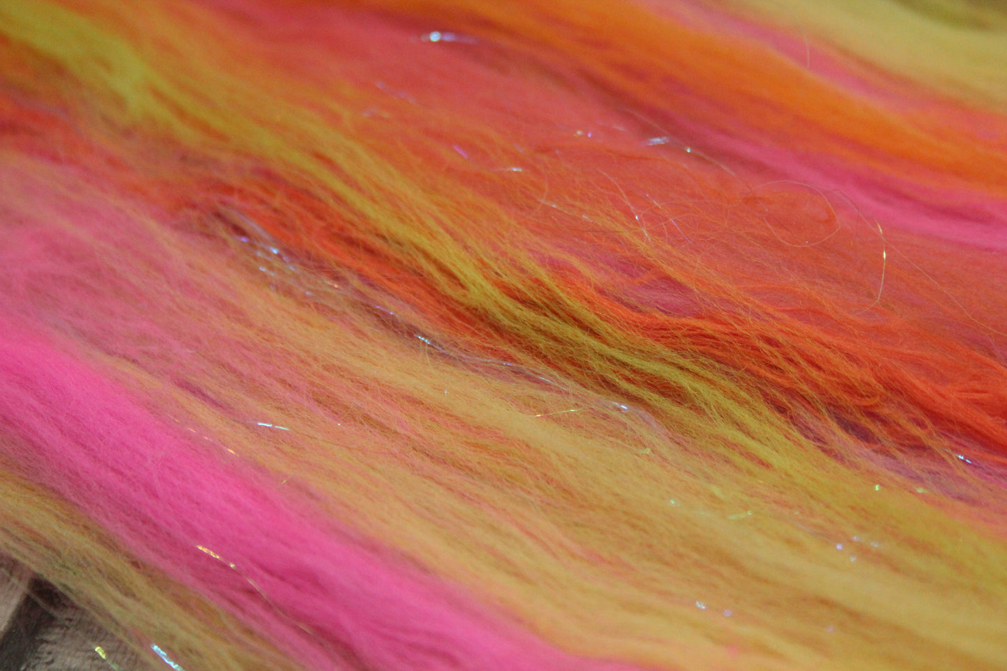 Merino Art Batt  - Orange Pink Yellow Green -  51 grams 1.7 oz - Wool for felting, spinning and weaving