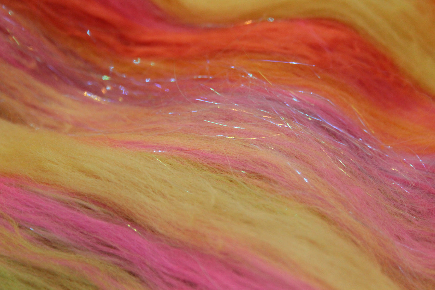 Merino Art Batt  - Orange Pink Yellow Green -  51 grams 1.7 oz - Wool for felting, spinning and weaving