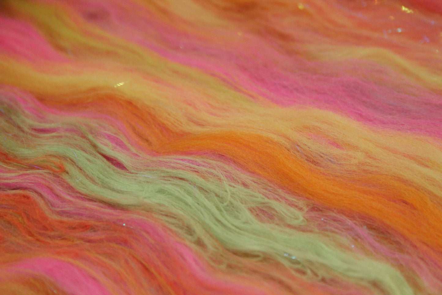 Merino Art Batt  - Orange Pink Yellow Green -  51 grams 1.7 oz - Wool for felting, spinning and weaving