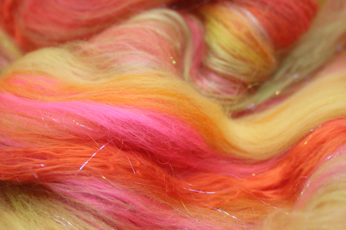 Merino Art Batt  - Orange Pink Yellow Green -  51 grams 1.7 oz - Wool for felting, spinning and weaving