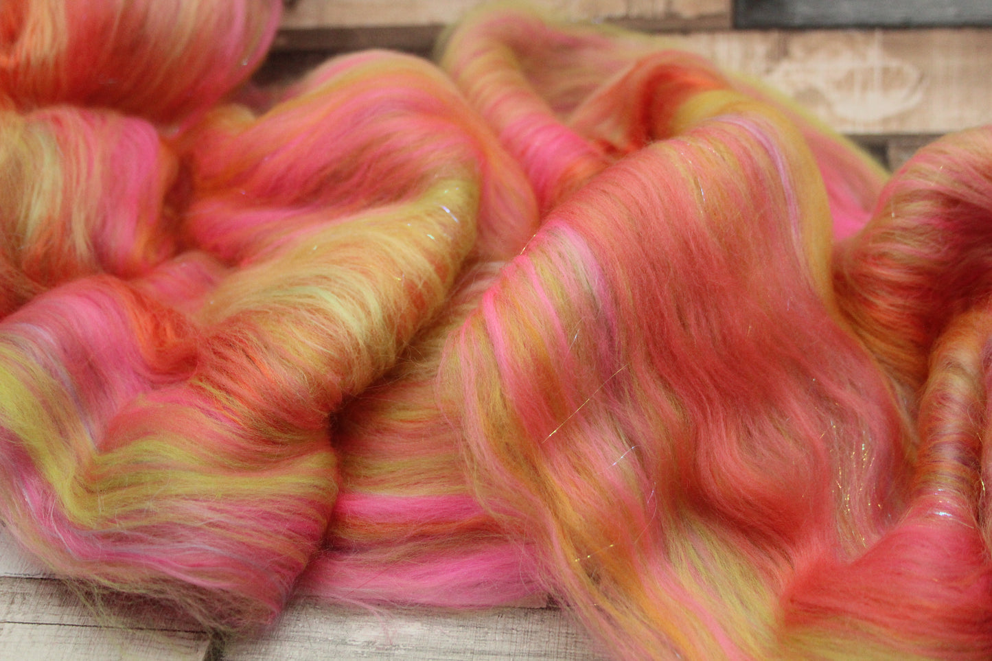 Merino Art Batt  - Orange Pink Yellow Green -  51 grams 1.7 oz - Wool for felting, spinning and weaving
