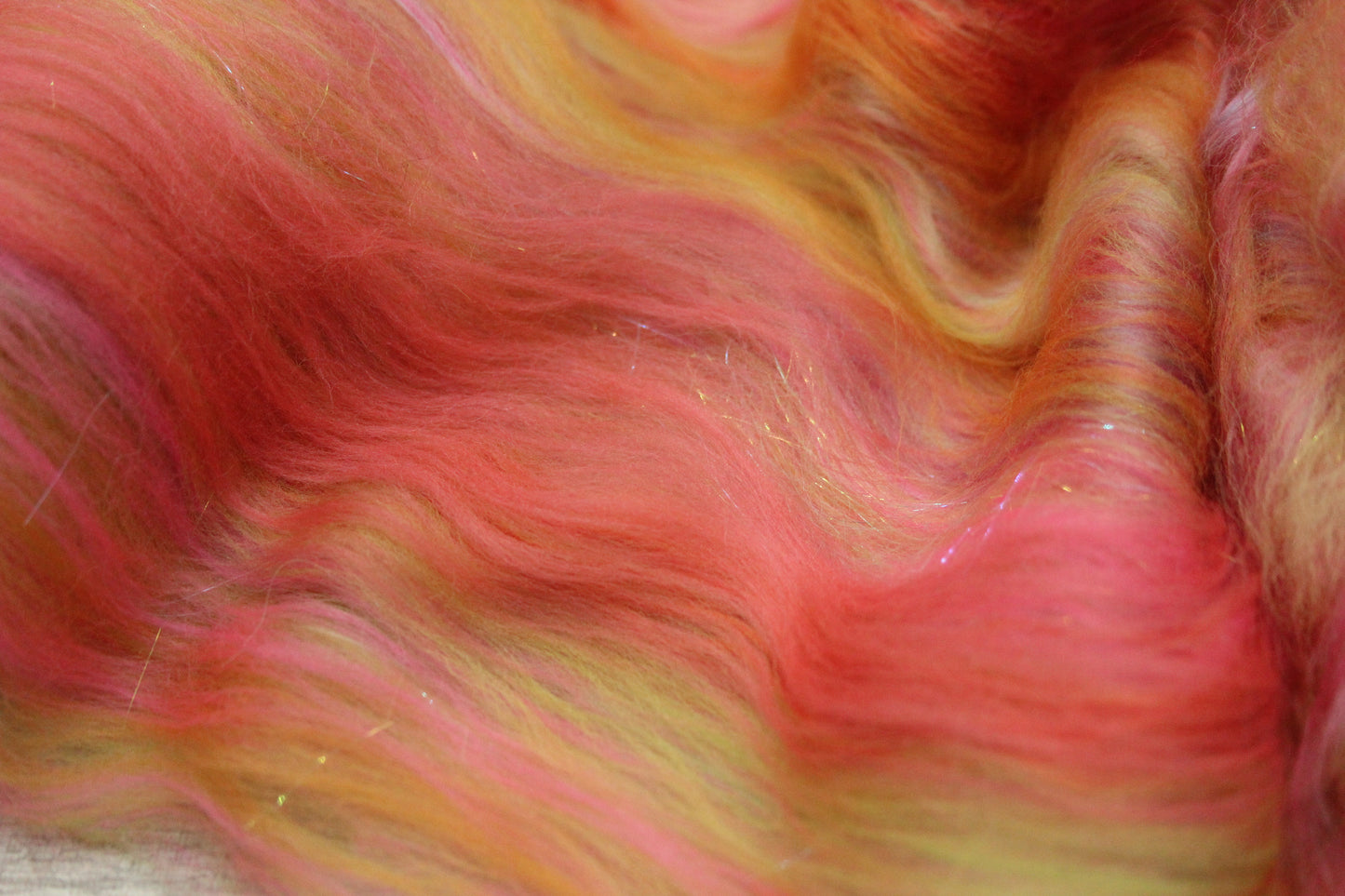 Merino Art Batt  - Orange Pink Yellow Green -  51 grams 1.7 oz - Wool for felting, spinning and weaving