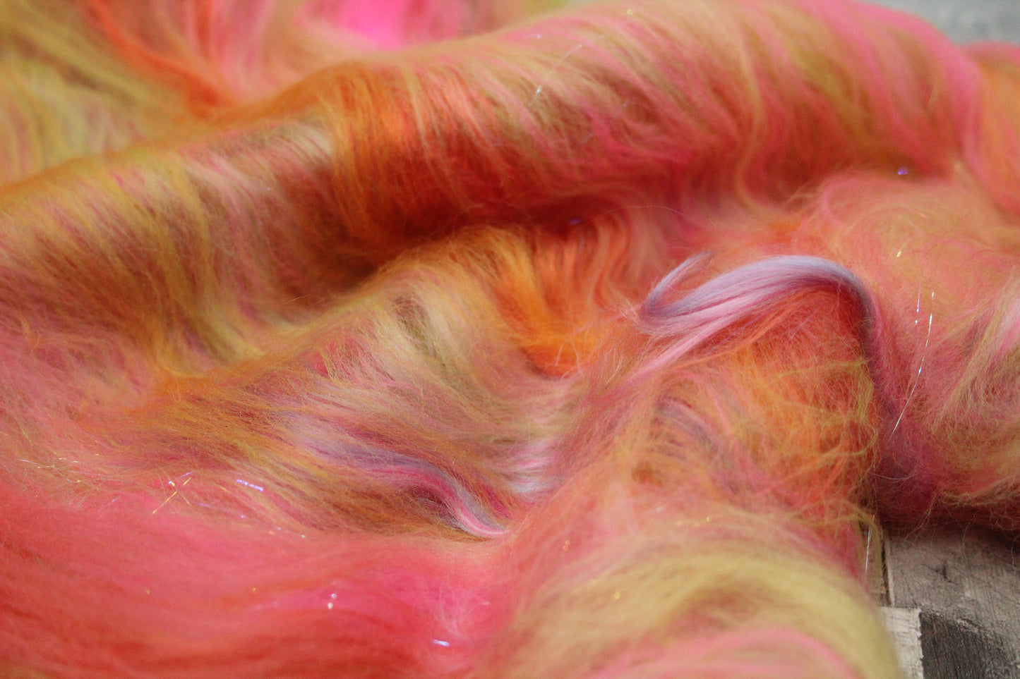 Merino Art Batt  - Orange Pink Yellow Green -  51 grams 1.7 oz - Wool for felting, spinning and weaving