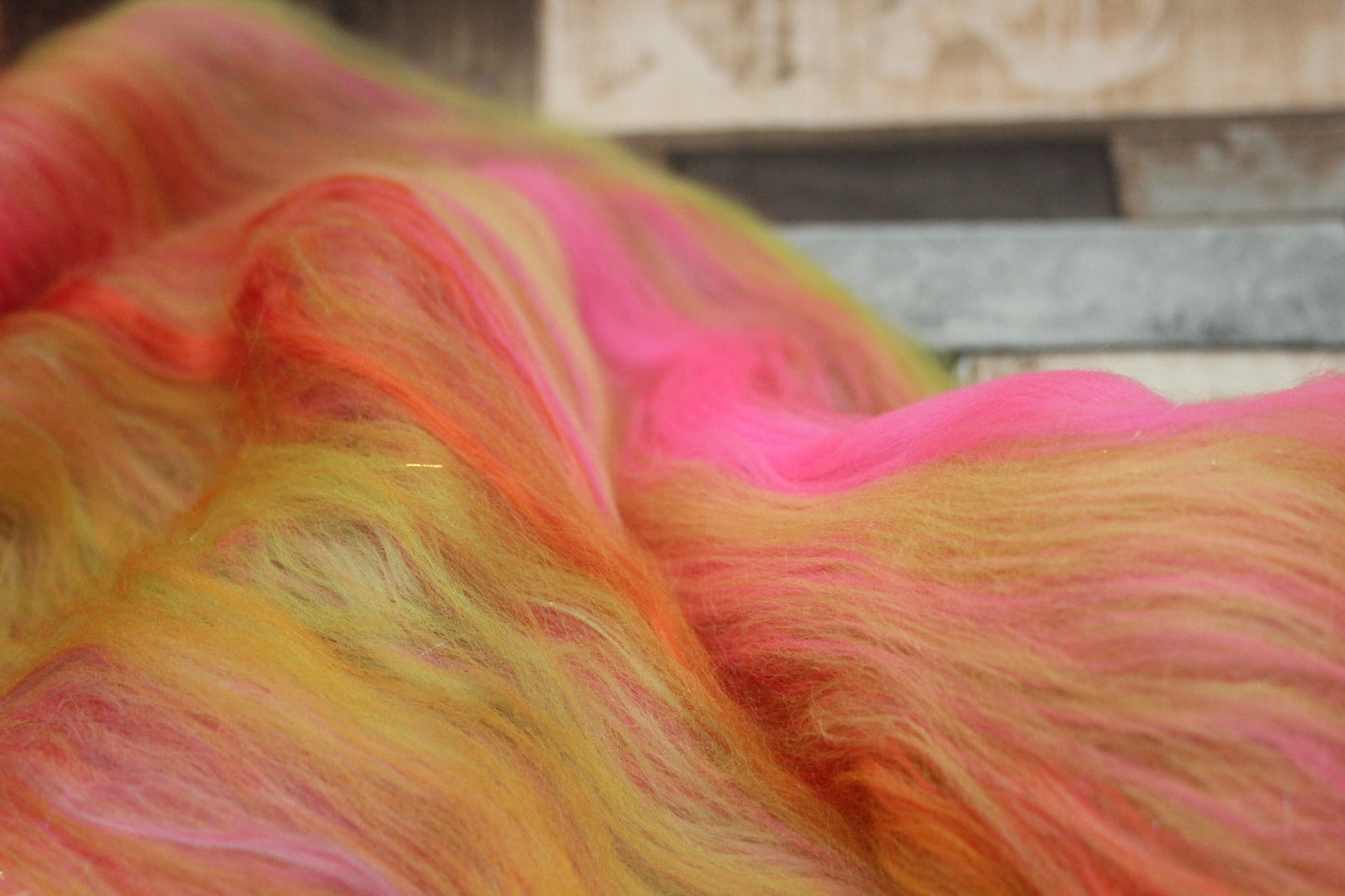 Merino Art Batt  - Orange Pink Yellow Green -  51 grams 1.7 oz - Wool for felting, spinning and weaving