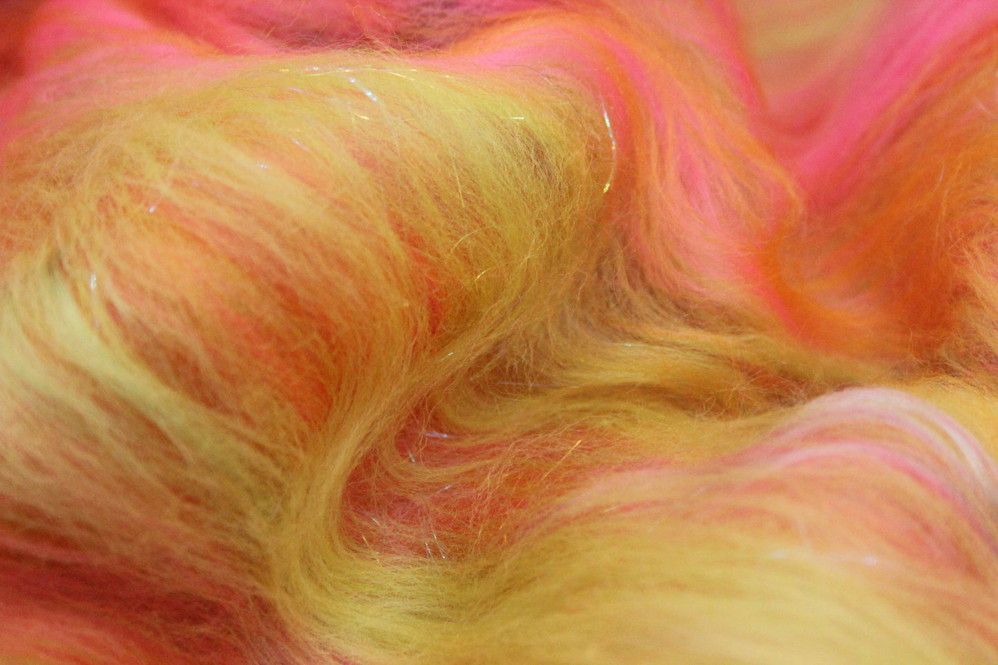 Merino Art Batt  - Orange Pink Yellow Green -  51 grams 1.7 oz - Wool for felting, spinning and weaving