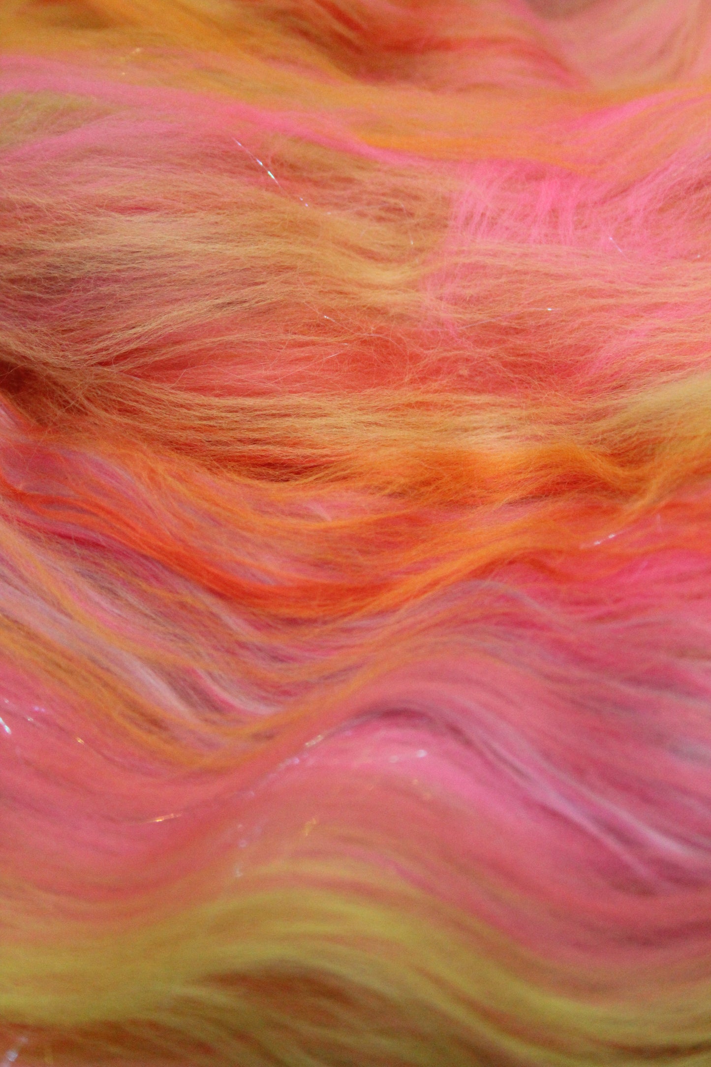 Merino Art Batt  - Orange Pink Yellow Green -  51 grams 1.7 oz - Wool for felting, spinning and weaving