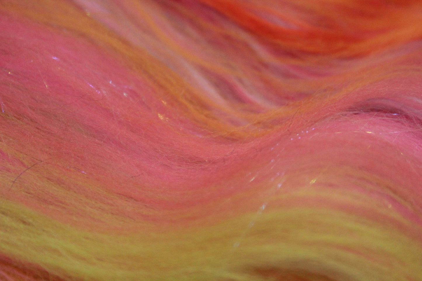 Merino Art Batt  - Orange Pink Yellow Green -  51 grams 1.7 oz - Wool for felting, spinning and weaving