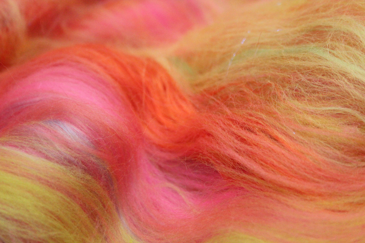 Merino Art Batt  - Orange Pink Yellow Green -  51 grams 1.7 oz - Wool for felting, spinning and weaving