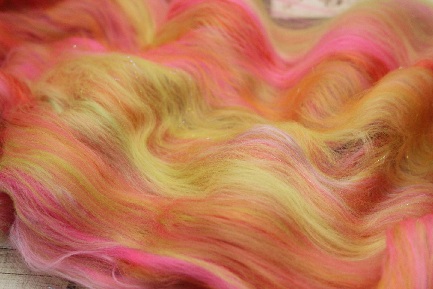 Merino Art Batt  - Orange Pink Yellow Green -  51 grams 1.7 oz - Wool for felting, spinning and weaving