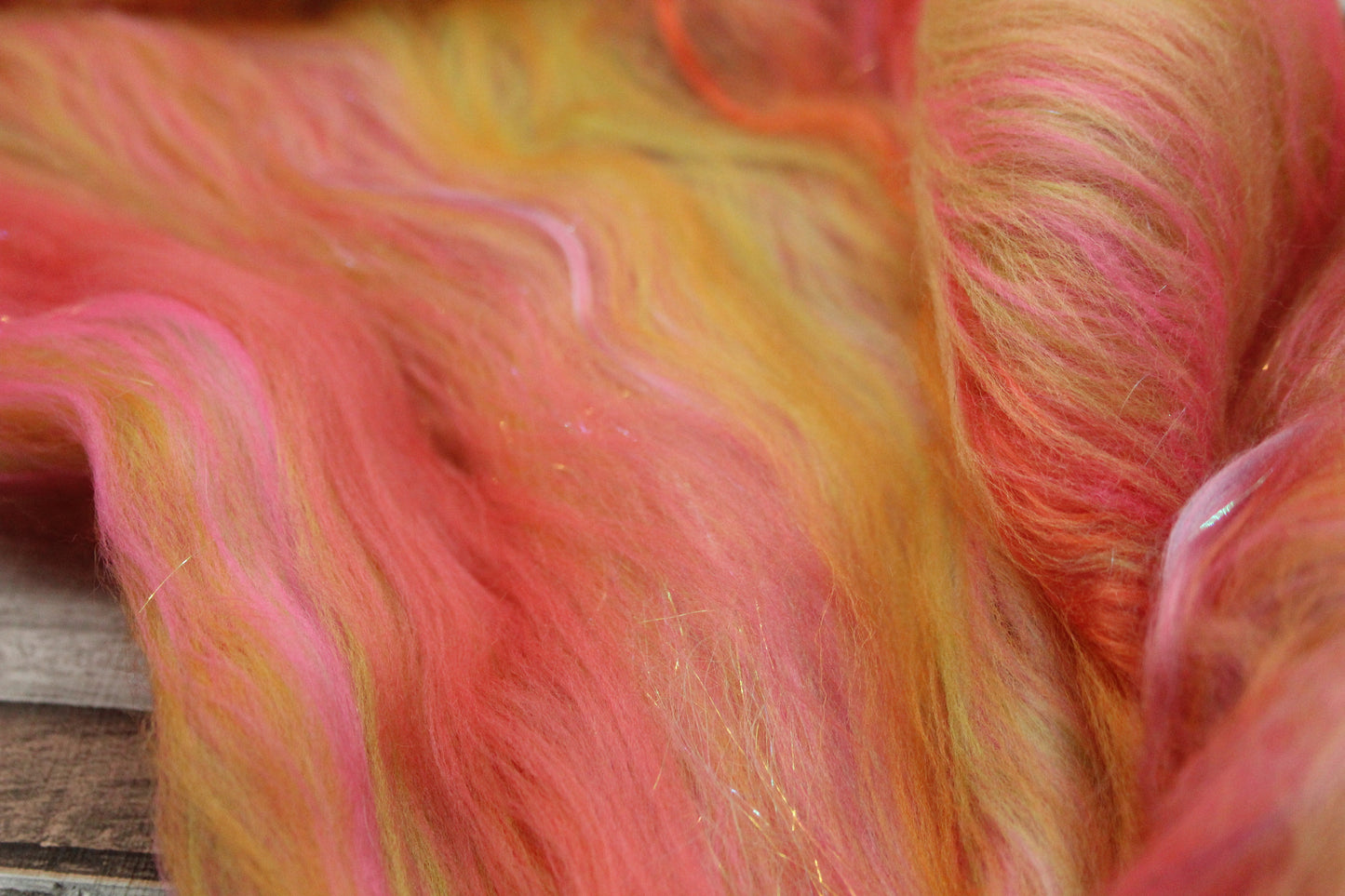 Merino Art Batt  - Orange Pink Yellow Green -  51 grams 1.7 oz - Wool for felting, spinning and weaving