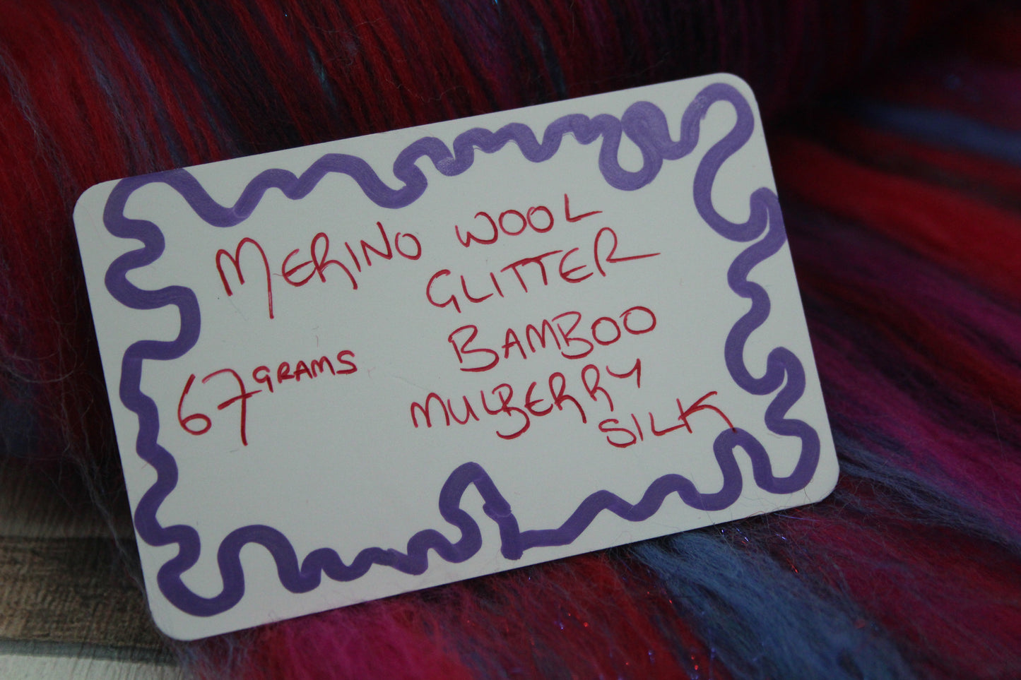 Merino Art Batt  - Red Purple Pink -  67 grams 2.3 oz - Wool for felting, spinning and weaving