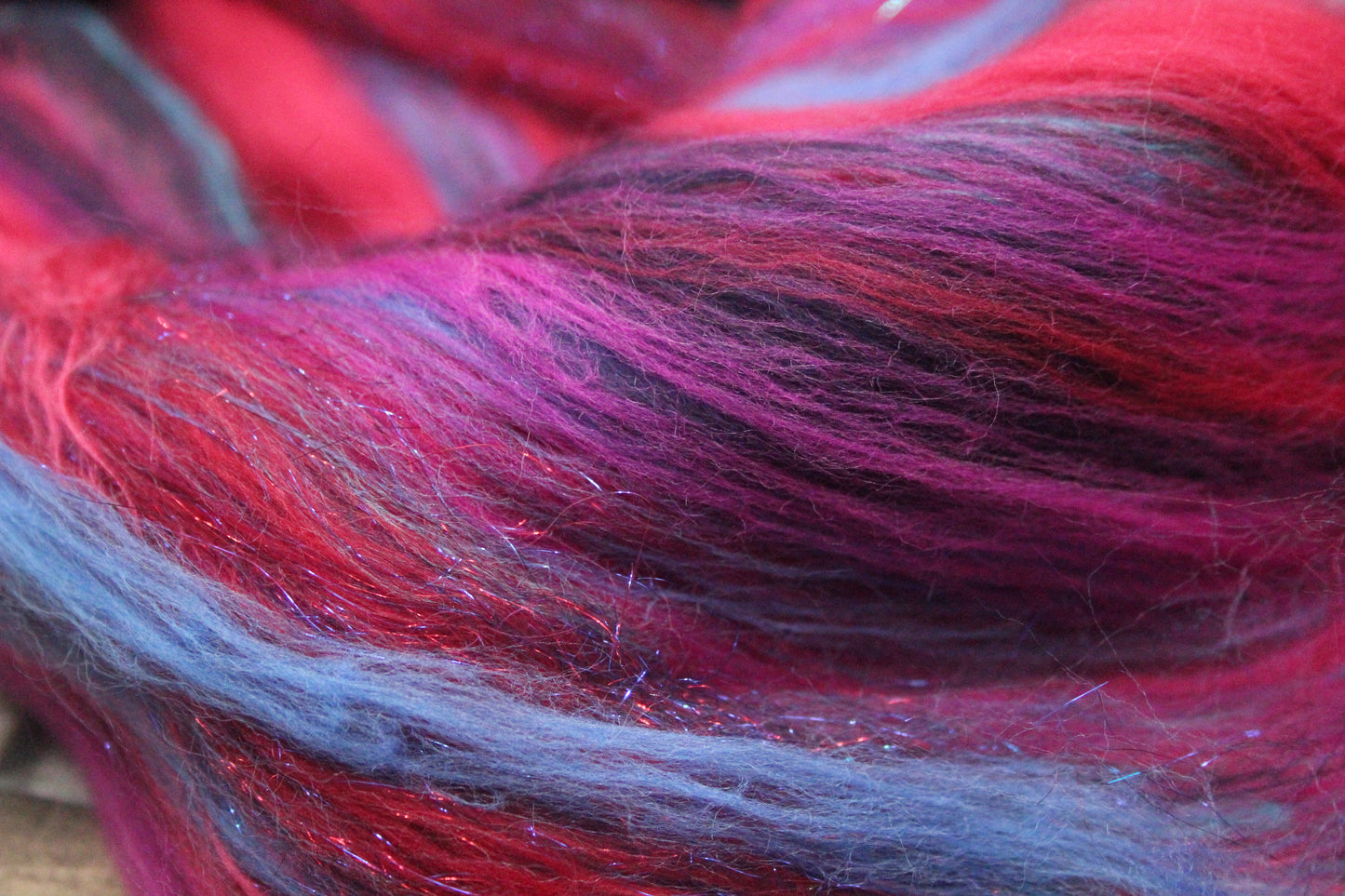 Merino Art Batt  - Red Purple Pink -  67 grams 2.3 oz - Wool for felting, spinning and weaving