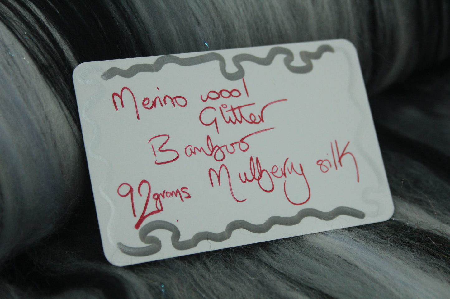 Merino Art Batt  - Black Grey White  -  92 grams 3.2 oz - Wool for felting, spinning and weaving