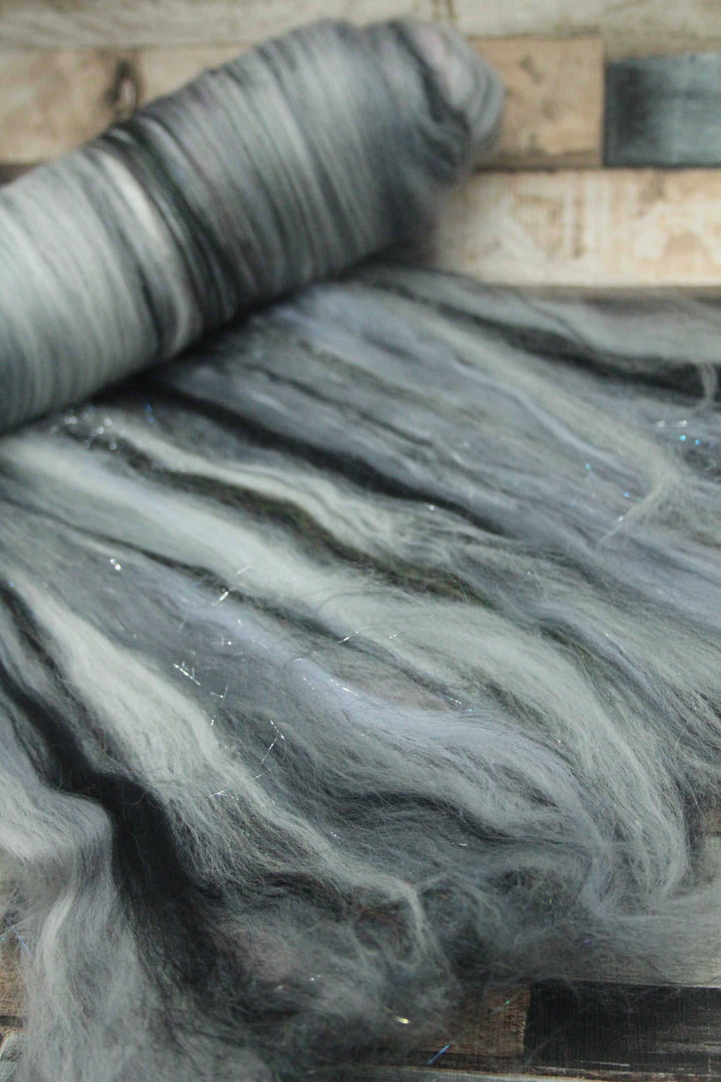 Merino Art Batt  - Black Grey White  -  92 grams 3.2 oz - Wool for felting, spinning and weaving