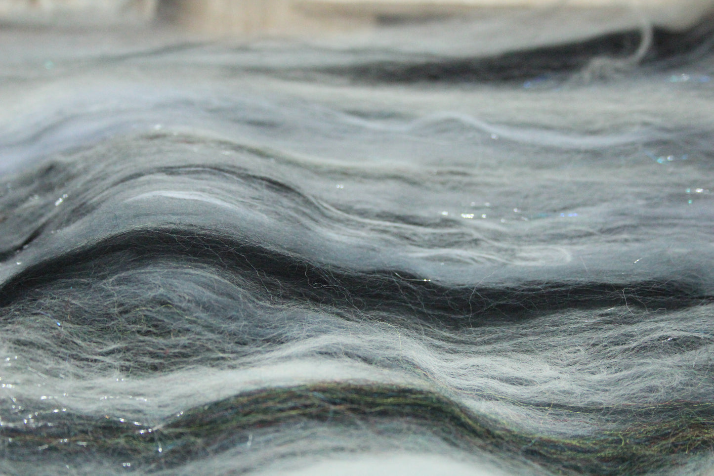 Merino Art Batt  - Black Grey White  -  92 grams 3.2 oz - Wool for felting, spinning and weaving