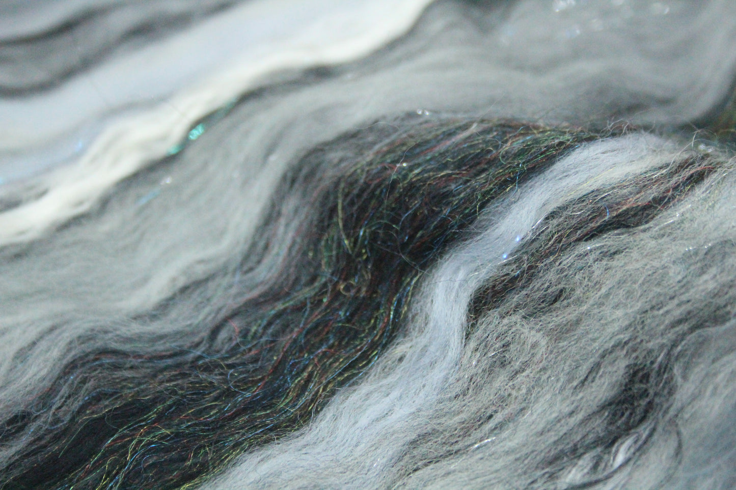 Merino Art Batt  - Black Grey White  -  92 grams 3.2 oz - Wool for felting, spinning and weaving