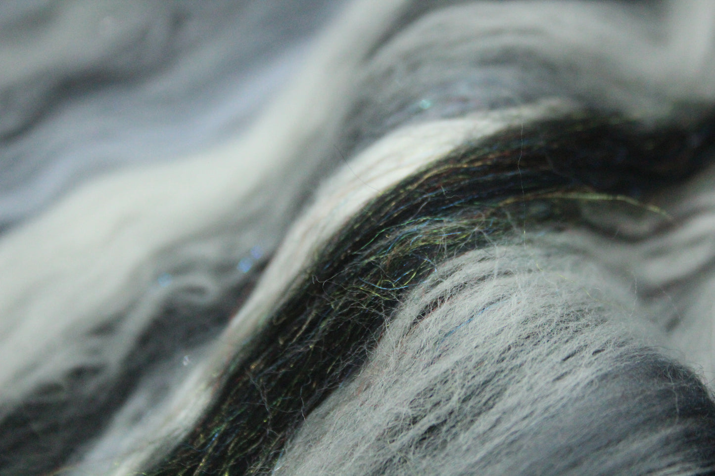 Merino Art Batt  - Black Grey White  -  92 grams 3.2 oz - Wool for felting, spinning and weaving