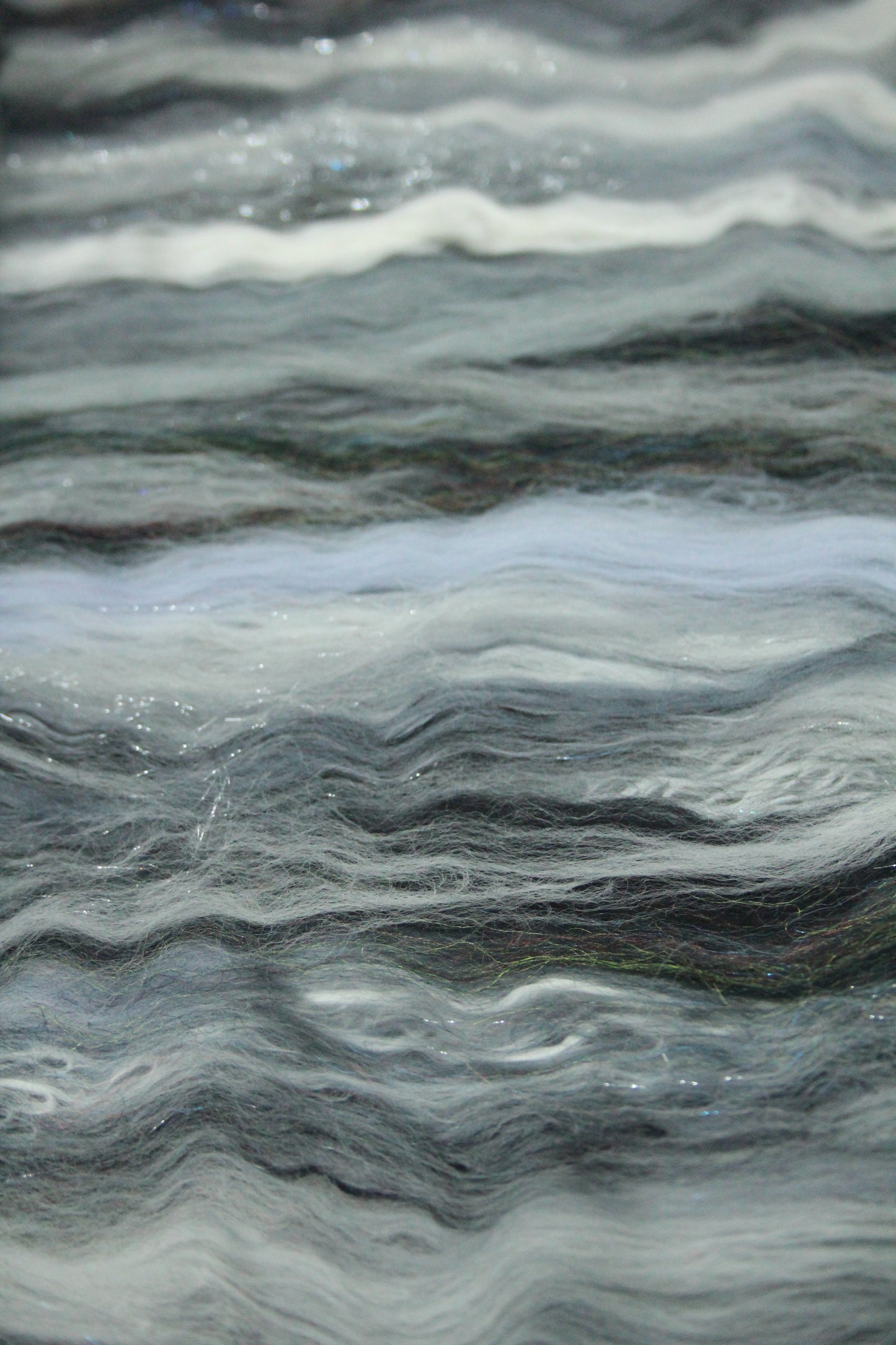 Merino Art Batt  - Black Grey White  -  92 grams 3.2 oz - Wool for felting, spinning and weaving