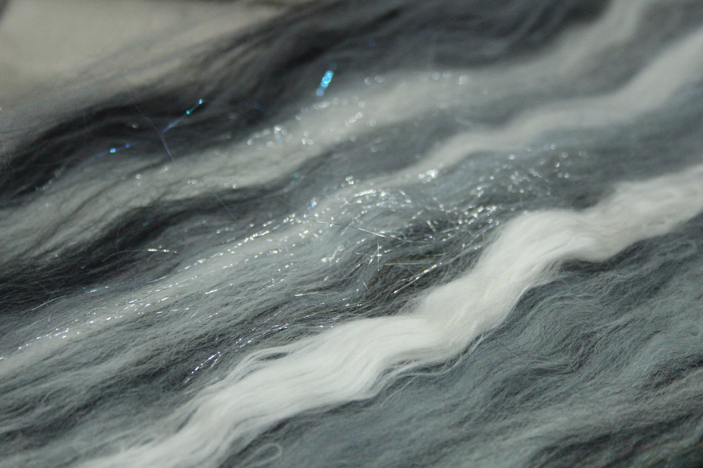 Merino Art Batt  - Black Grey White  -  92 grams 3.2 oz - Wool for felting, spinning and weaving