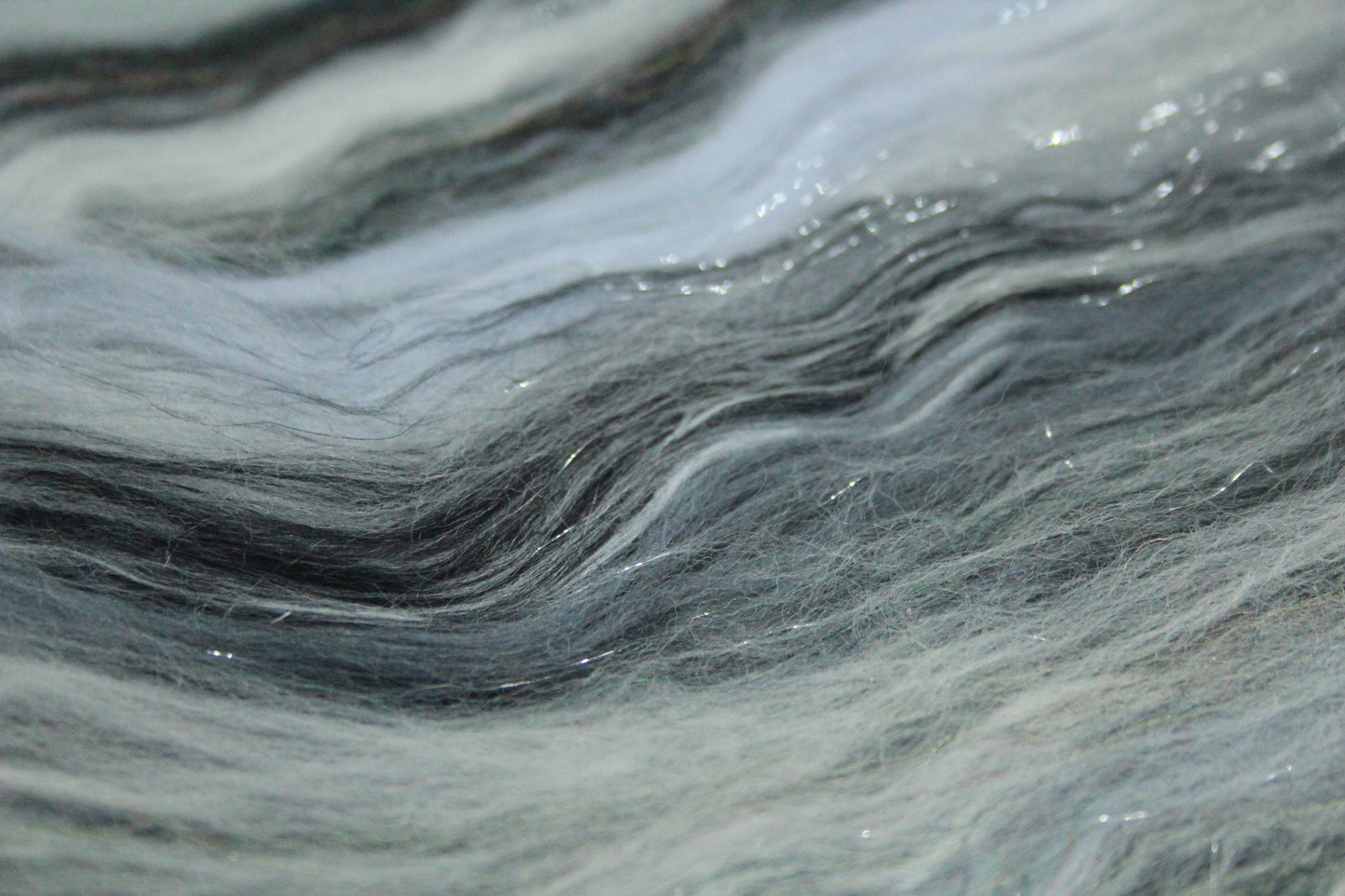 Merino Art Batt  - Black Grey White  -  92 grams 3.2 oz - Wool for felting, spinning and weaving